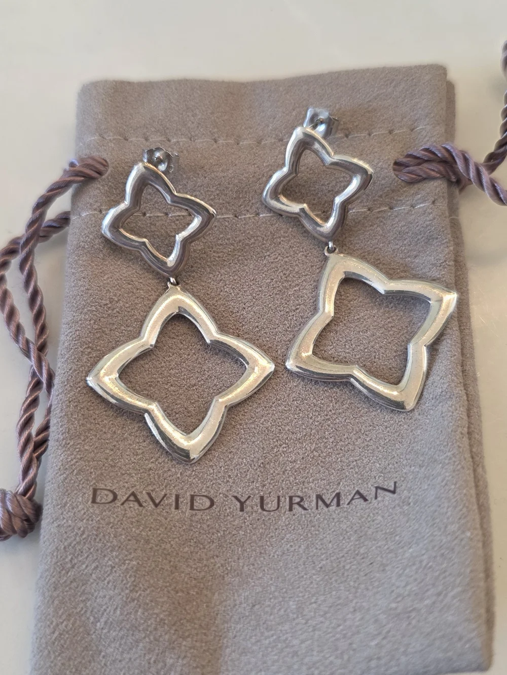 David Yurman Sterling Silver Open Quatrefoil Drop Earrings - Silver - Picture 1 of 5